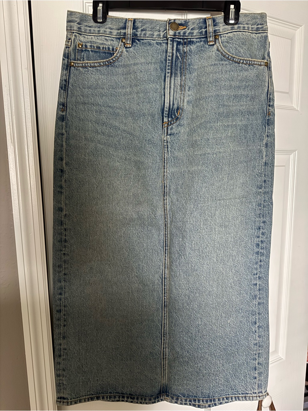 The Great. Light Blue Straight Denim Skirt